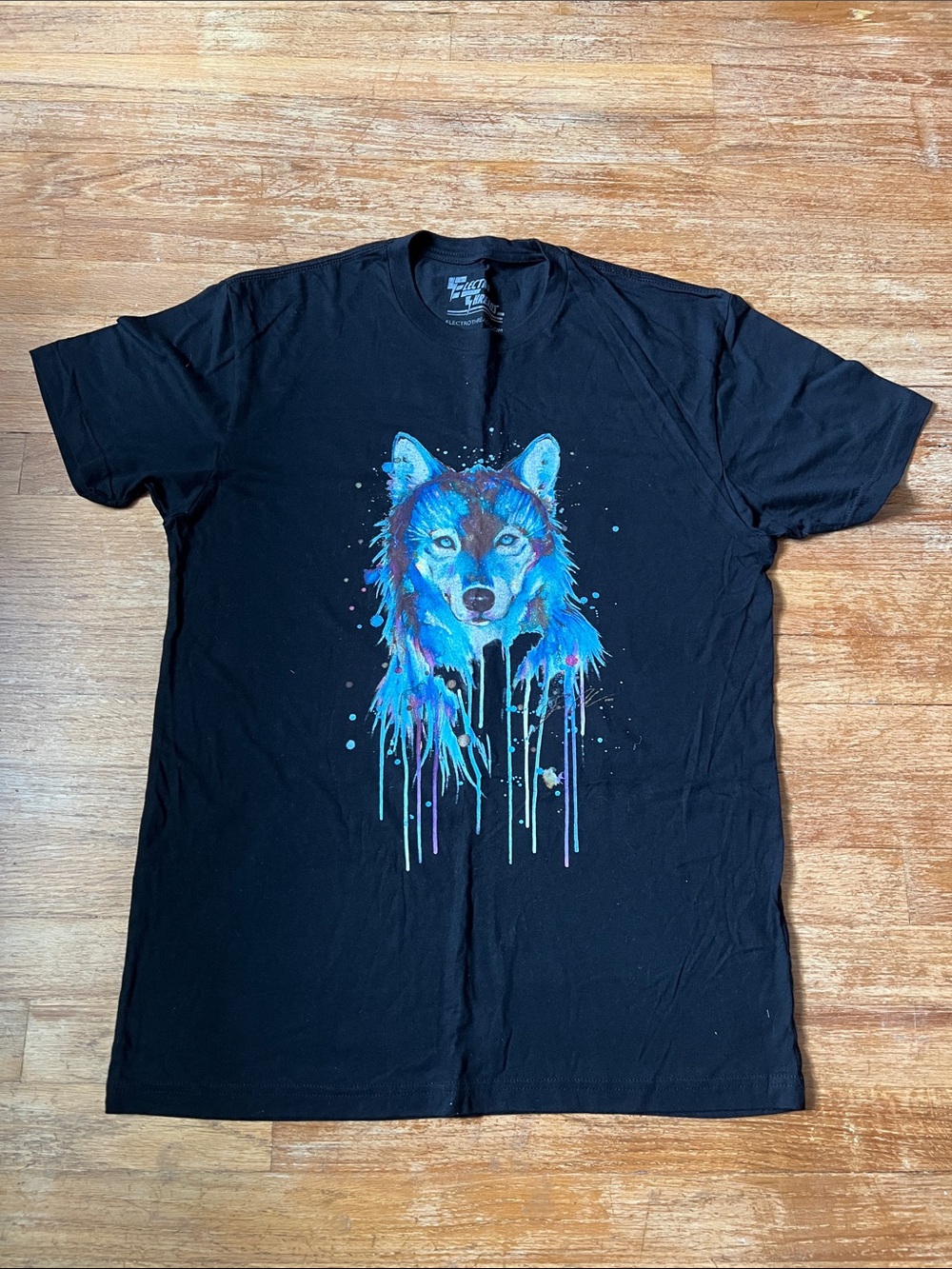 ELECTRO THREADS Wolf Print Graphic T-shirt Black size medium